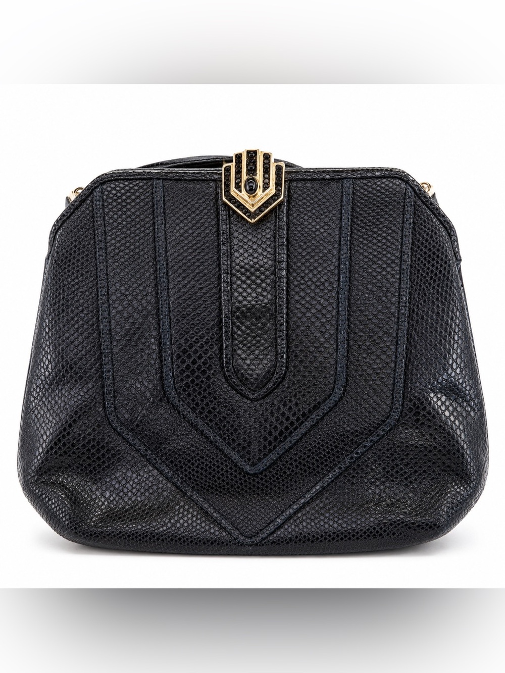 Black Genuine Lizard Judith Leiber Crossbody Bag with Gold Accent